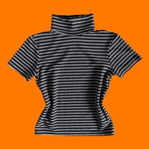 90's vintage striped bodycon turtleneck crop top SMALL in charge